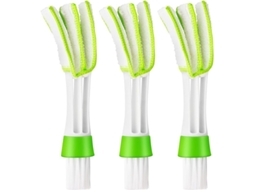 Conjunto de 3 mini escovas de limpeza para ar condicionado de carro, ventilador, teclado e persianas. Feitas em microfibra e nylon PP com pontas duplas.
