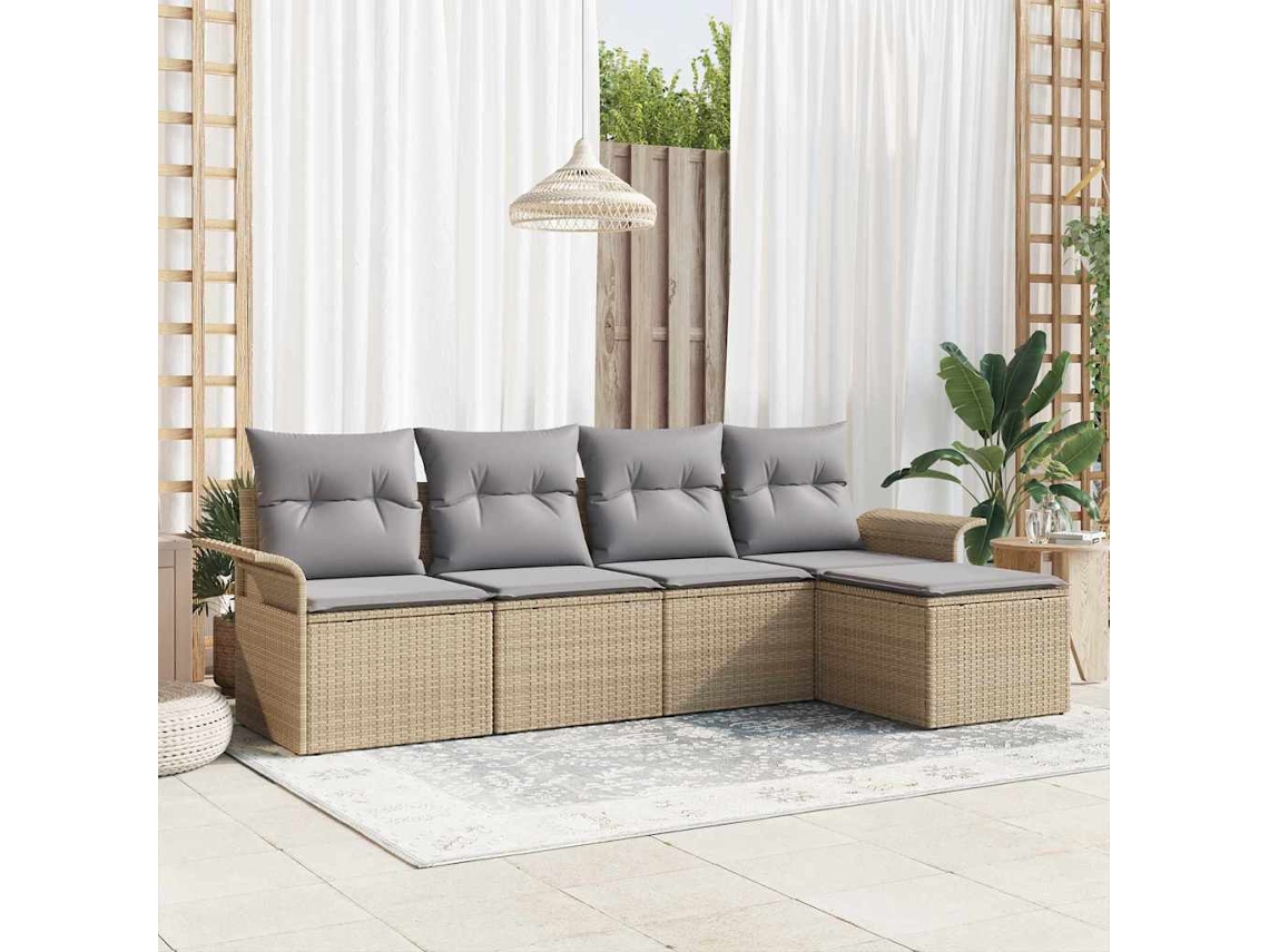Vidaxl Conjunto De Sofá De Jardim 5 Unid. Bege Vime Pe