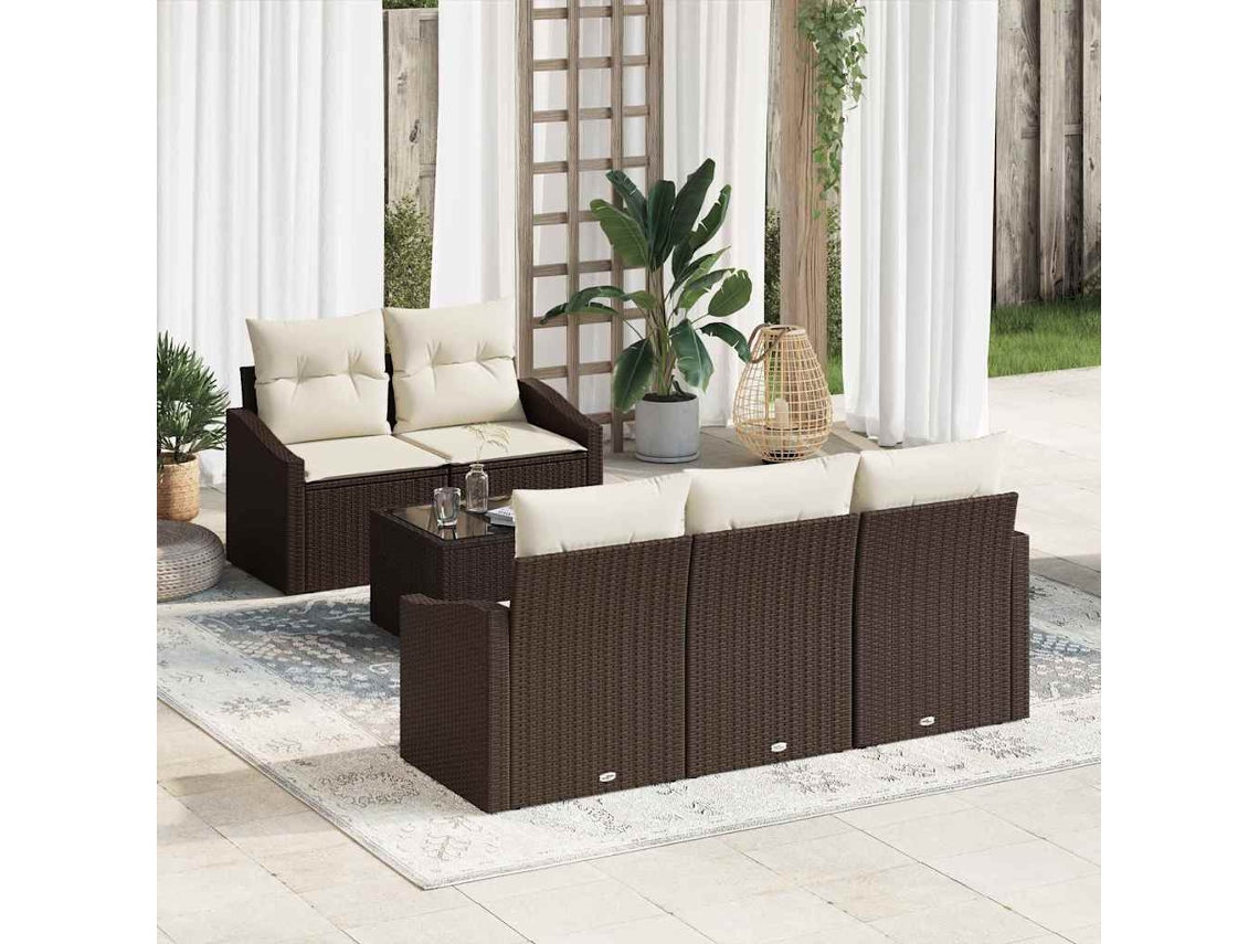Vidaxl Conjunto De Sofás 6 Unid. Marrom E Creme Vime Pe