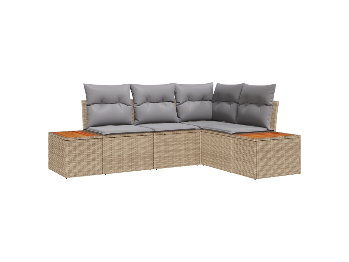 Conjunto 4 Sofá Modular Vidaxl Bege Vime Pe (209 X 154 X 85 Cm)