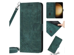 Capa De Couro Com Estampa Listrada E Toque Suave Para Samsung Galaxy S23 Ultra 5g Com Cordão.