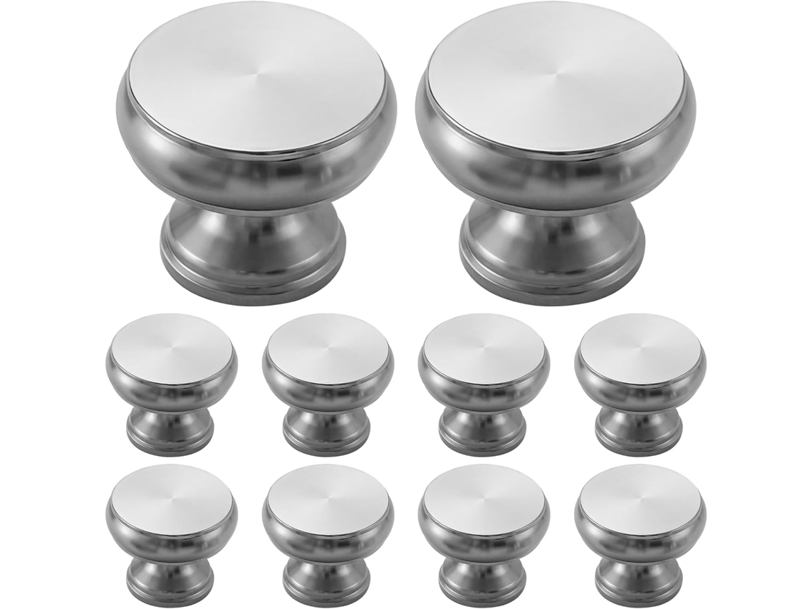 Conjunto De 10 Puxadores Redondos Prateados Com Um Furo Para Gavetas E Armários Cozinha, Feitos De Alumínio Espacial