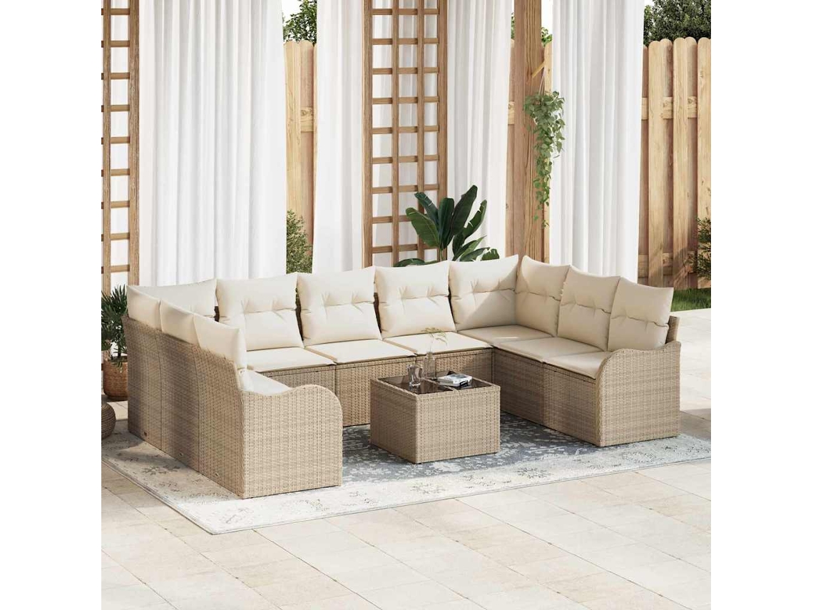 Vidaxl Conjunto De Sofá De Jardim 10 Unid. Bege E Branco Vime Pe