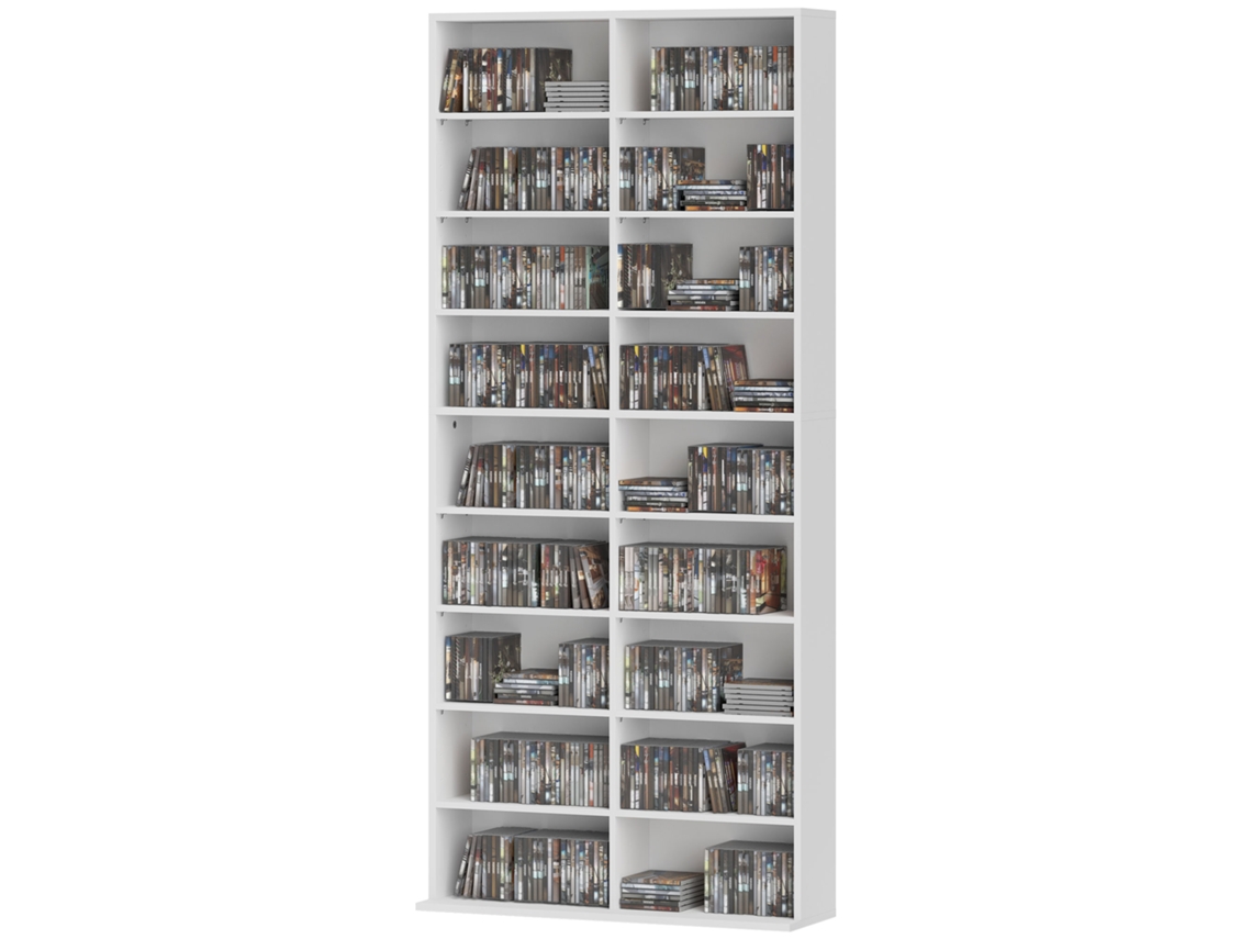Prateleira Para Cds Com 14 Prateleiras Ajustáveis, Capacidade 640 Cds/360 Dvds Branca, 78,5x24x175 Centímetros