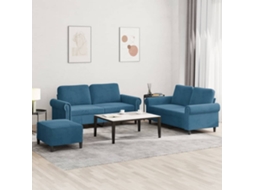 Vidaxl 3 Pcs Conjunto De Sofás Com Almofadões Veludo Azul