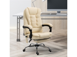 Cadeira De Massagem Giratória Ergonômica Creme, Altura Ajustável, 6 Pontos Vibratórios, 65x160x104 Cm