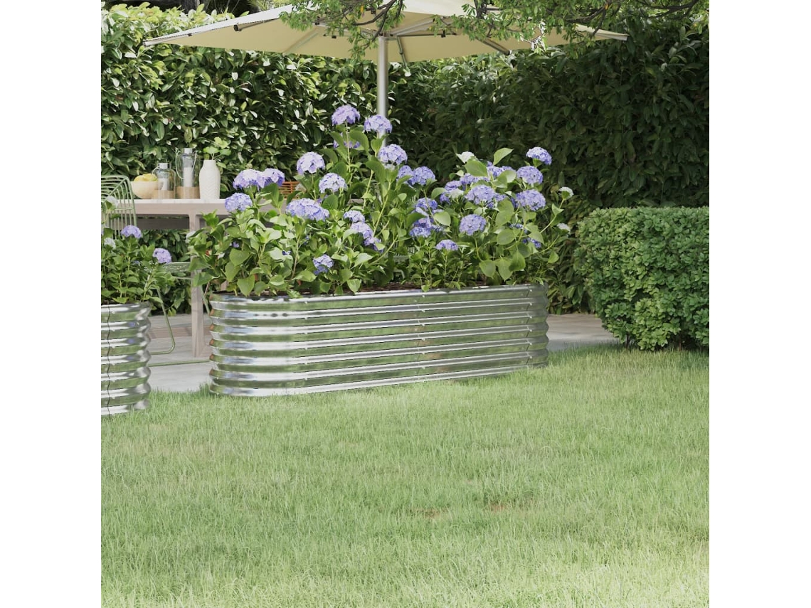 Floreira Canteiro Elevado Jardim HarlanV1 (152x40x36 cm) em Aço Galvanizado Prateado
