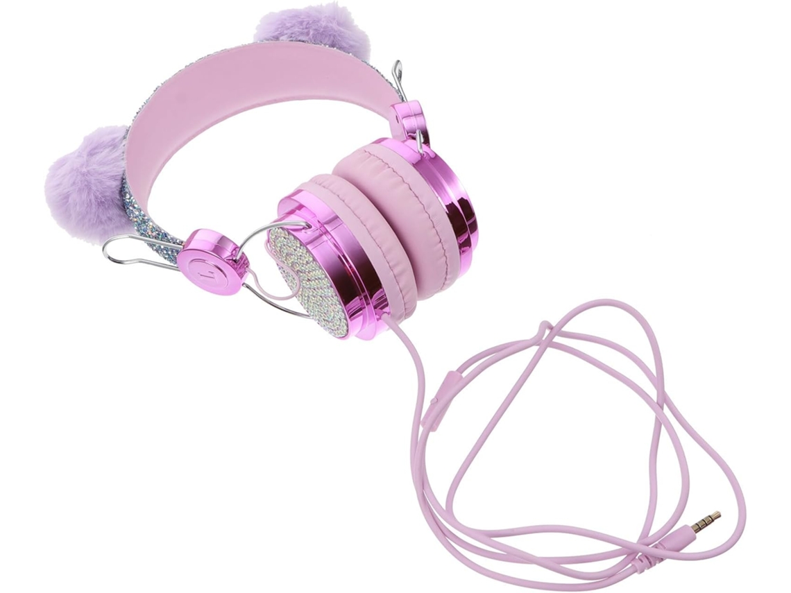 Casque Audio En Abs Et Pvc Microphone Para Garçon Et Filles Oreilles De Chat Brillantes Et Pelucheuses, Câble