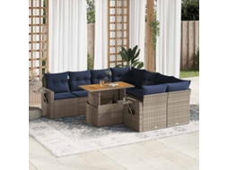 Vidaxl 9 Pcs Conjunto Sofás P/ Jardim Com Almofadões Vime Pe Cinzento