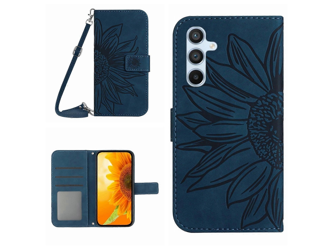 Capa De Celular Flip Em Couro Sintético Com Estampa De Girassol E Toque Suave Para Samsung Galaxy A54 5g, Com Cordão.