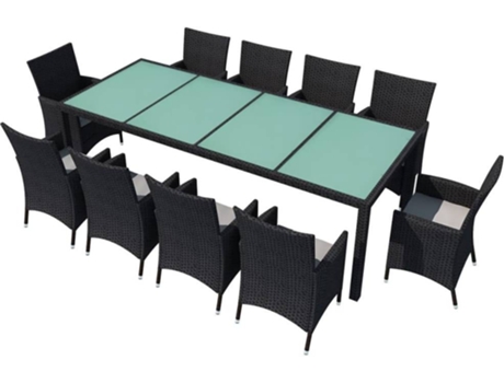Conjunto de Refeição Jardim  (Preto - Rattan Vime - 250x100x74 cm - 11 Peças)