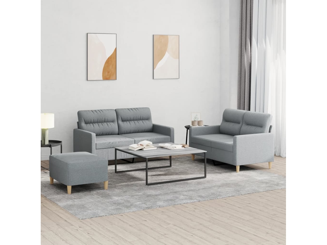 Vidaxl 3 Pcs Conjunto De Sofás Com Almofadões Tecido Cinzento-claro
