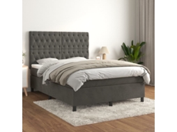 Cama Com Molas/colchão 140x190 Cm Veludo Cinzento-escuro