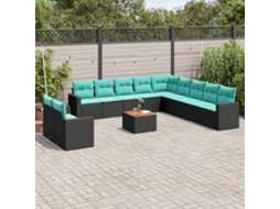 Vidaxl 12 Pcs Conjunto De Sofás De Jardim Com Almofadões Vime Pe Preto