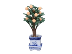 Primerox mini Árvore de Laranjeira para Casa de Bonecas 1:12 em Porcelana Azul Branca Decor Prop de Foto