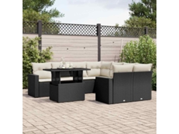 Jogo de Sofá 9 Peças P/ Jardim C/ Almofadões Vime Pe Preto Dkd Home Decor