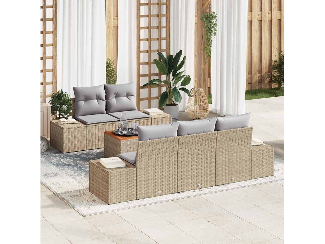 Vidaxl Conjunto de Sofá de Jardim com Almofada 6 Pcs Bege Vime Pe