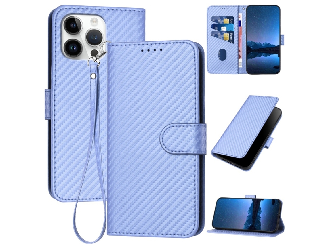 Capa De Couro Para Iphone 16 Pro Max - Fivela Em Fibra De Carbono - Com Cordão