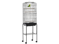 Gaiola P/ Pássaros C/ Suporte, Gaiola Metal C/ Rodas, Bandeja E Prateleira Removíveis, 46,5x36x157 Cm, Preta