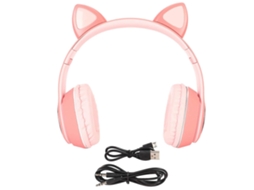 Fone de Ouvido Gamer com Orelhas de Gato, Bluetooth, Suporte para Cartão de Memória Pequeno, Modo Linein, Microfone com Led, Rosa, Yemma TAISHENGDA