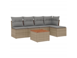 Conjunto 6 sofás jardim c/ almofadões VIDAXL vime PE bege misturado