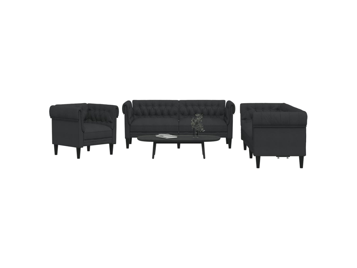 Vidaxl 3 Pcs Conjunto De Sofás Tecido Preto