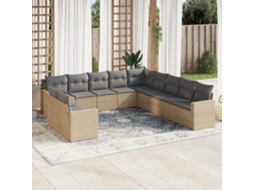 Vidaxl 11 Pcs Conjunto Sofás De Jardim C/ Almofadões Vime Pe Bege