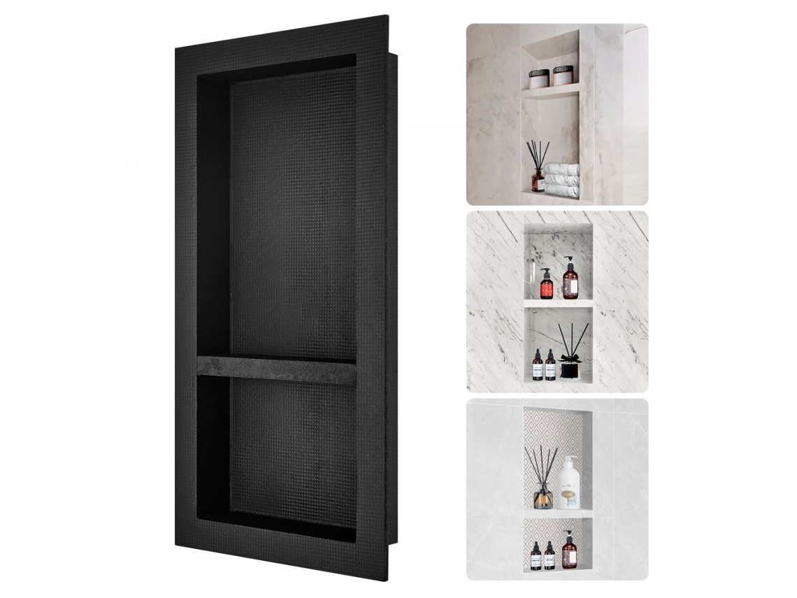 Nicho De Duche Embutido Impermeável Preto 10x41x81cm Tekmaquinas