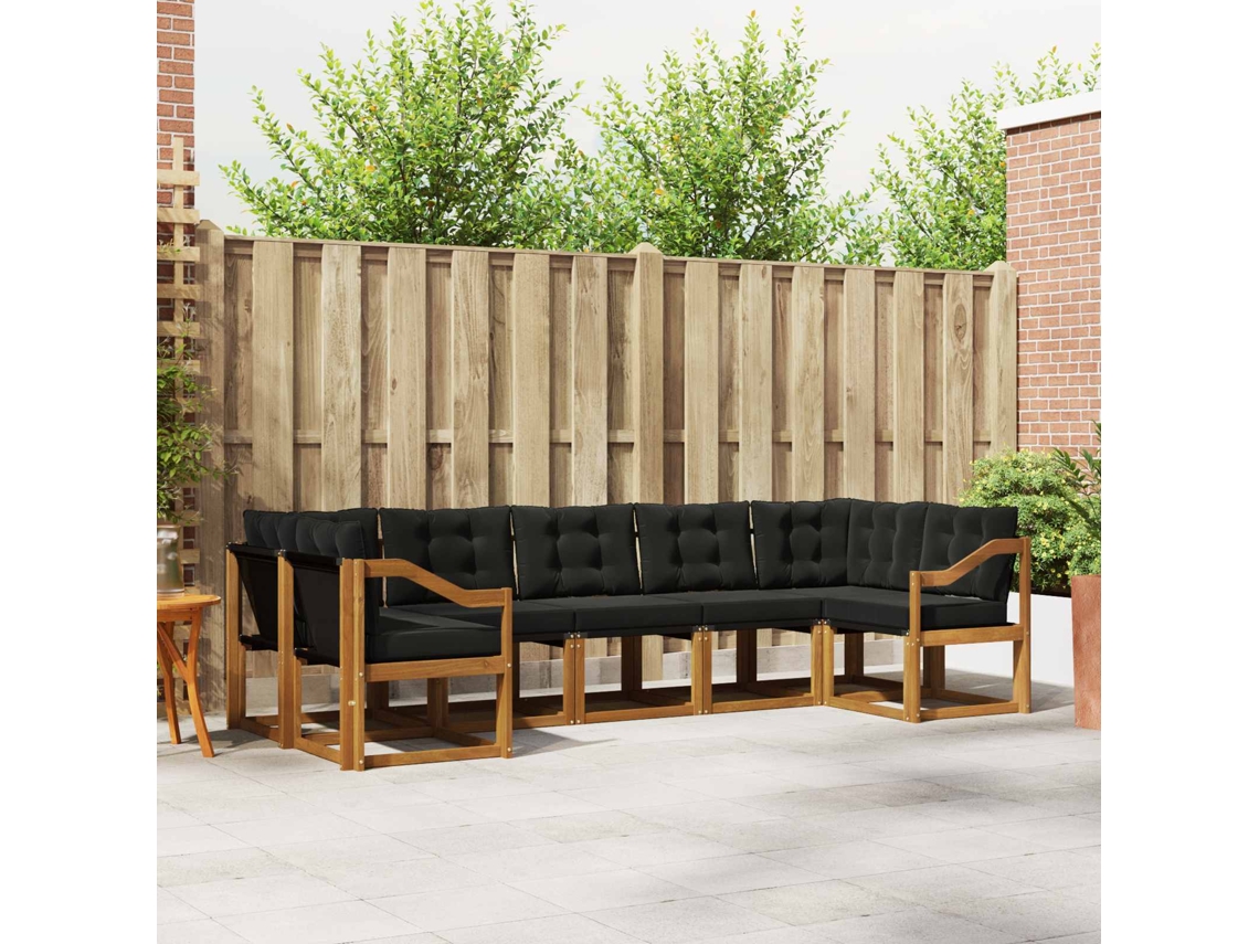 Vidaxl Conjunto De Sofás Para Exterior 7 Unid. Natural E Preto