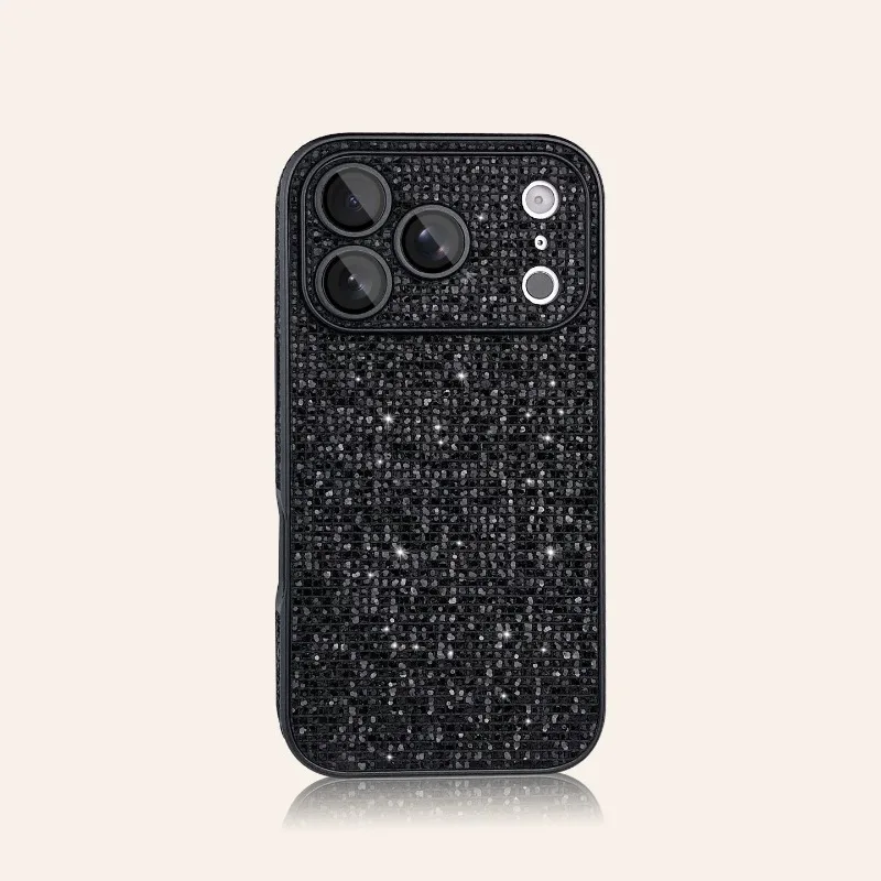 Capa Brilhante Quadriculada Para Iphone 17 Pro Max (preta) Com Proteção Brilhante Para A Lente Da Câmera.