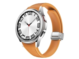 Pulseira Fina De Couro E Silicone Com Fivela Magnética Prateada Para Samsung Galaxy Watch 6