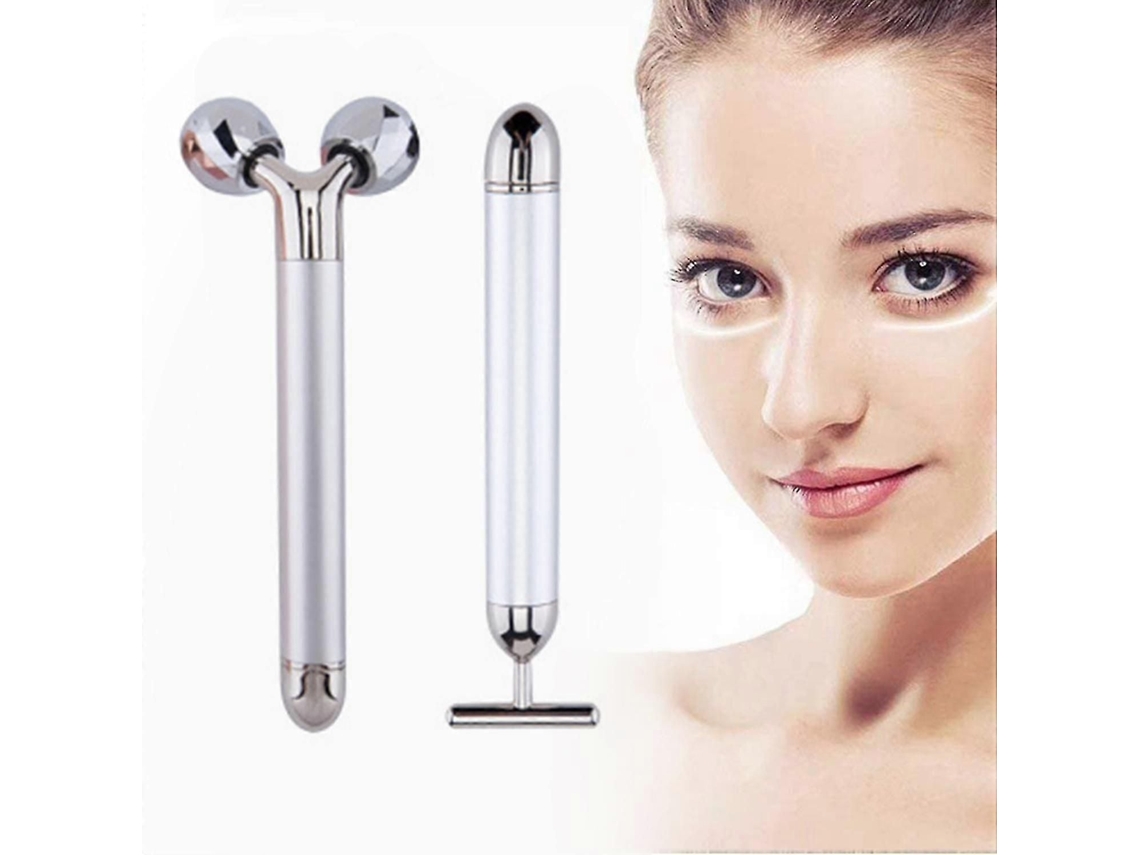 Massageador Facial 2 em 1 com Rolos Elétricos de Pulso Dourado 3d e Formato T para Braços, Olhos, Nariz Cabeça. Prop Orciona Lifting I GOKOCO