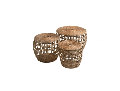 Conjunto de Cestos ROMIMEX Natural vime Com tampa (3 Peças)