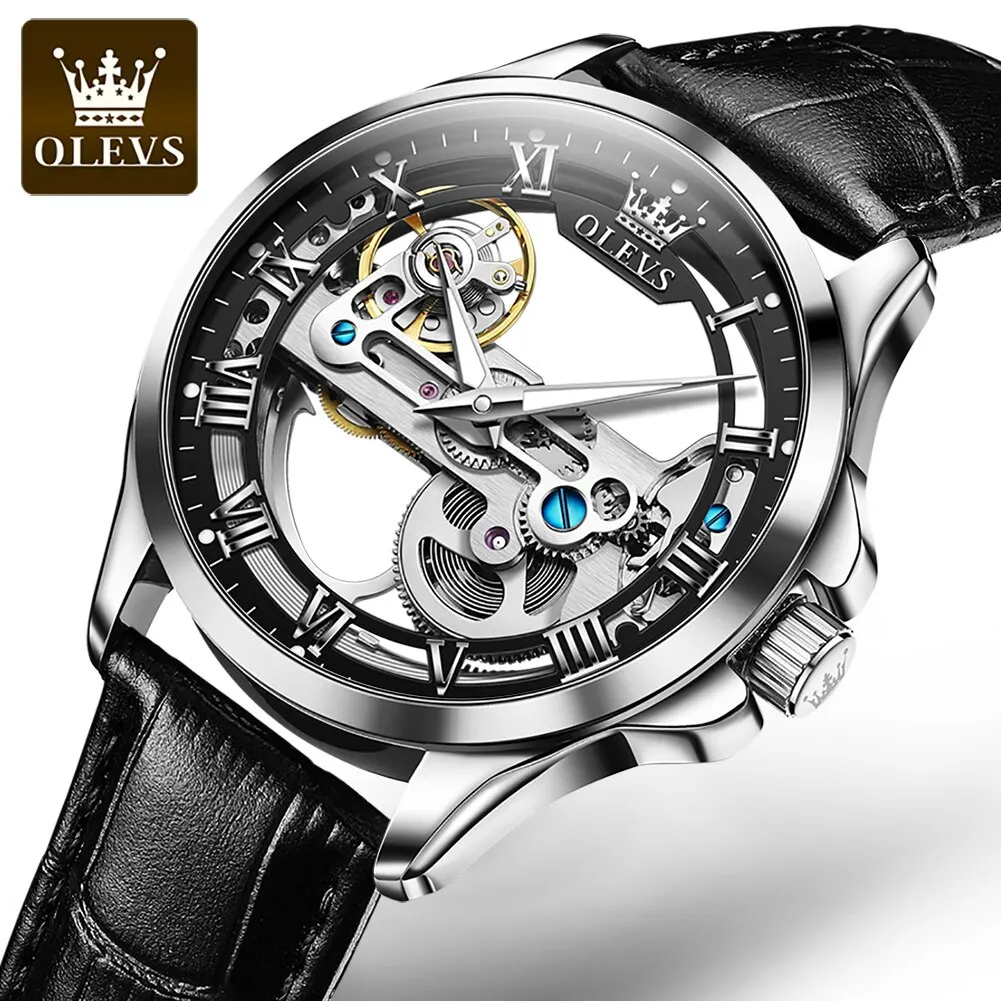 Relógio Masculino Automático Mecânico Esqueleto Pulseira de Couro À Prova D'água MDUG