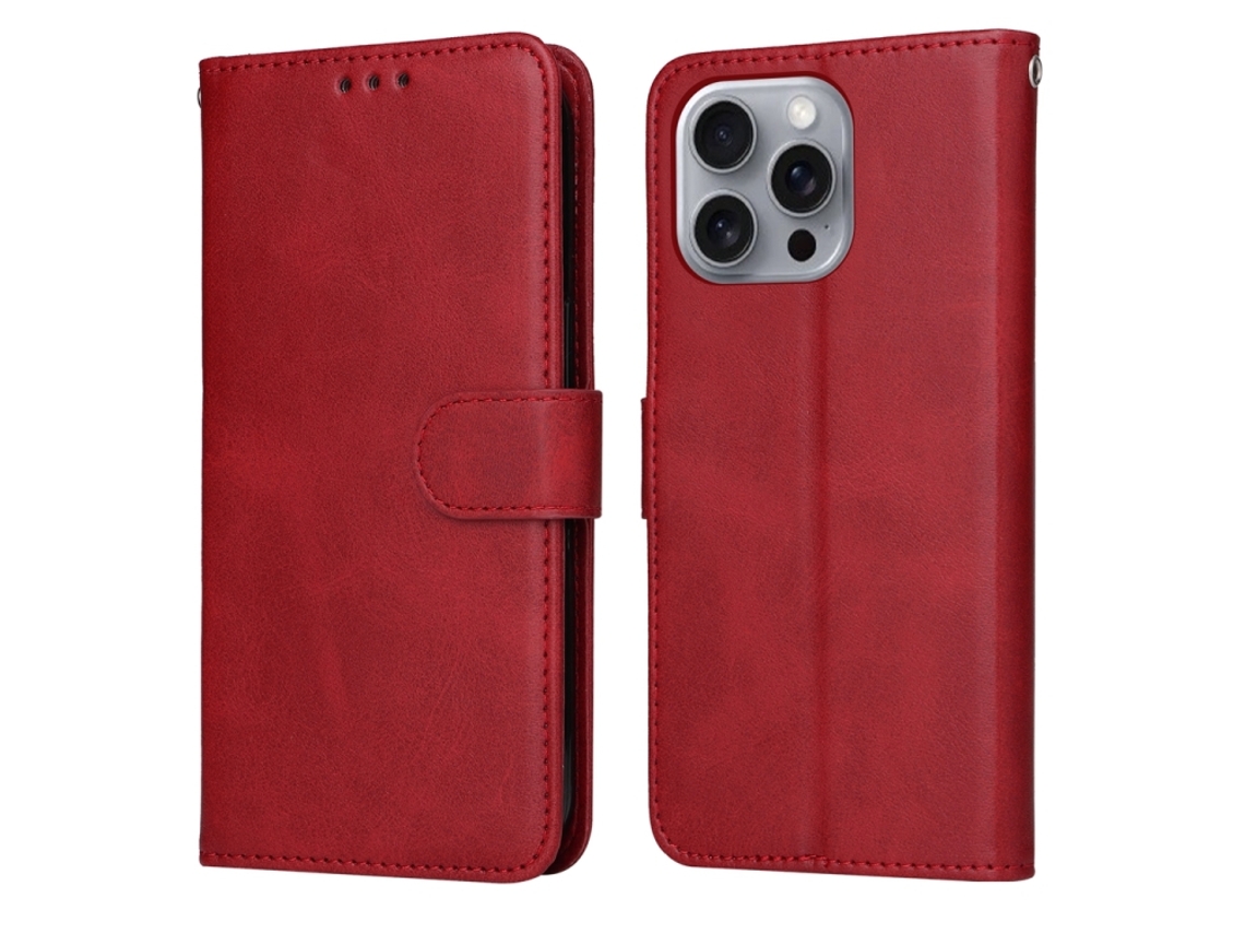 Capa Flip De Couro Para Iphone 16 Pro Max - Textura De Bezerro Clássica