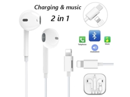 Fones de Ouvido de Cabeça Plana Apple com Controle de Fio e Carregamento Bluetooth 2 em 1 EOOCOO