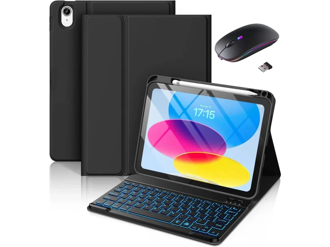 Capa Com Teclado Para Ipad Air3/pro Polegadas, Com Teclado E Mouse Retroiluminado Magnético (preto) Cuich (10,5)