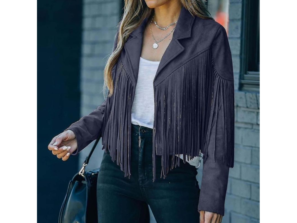 2026-abrigo De Pelúcia De Gamuza Para Mulher Estilo Vaqueiro Com Manga Longa E Tasséis Cardigan C Lwq 3xl Armada
