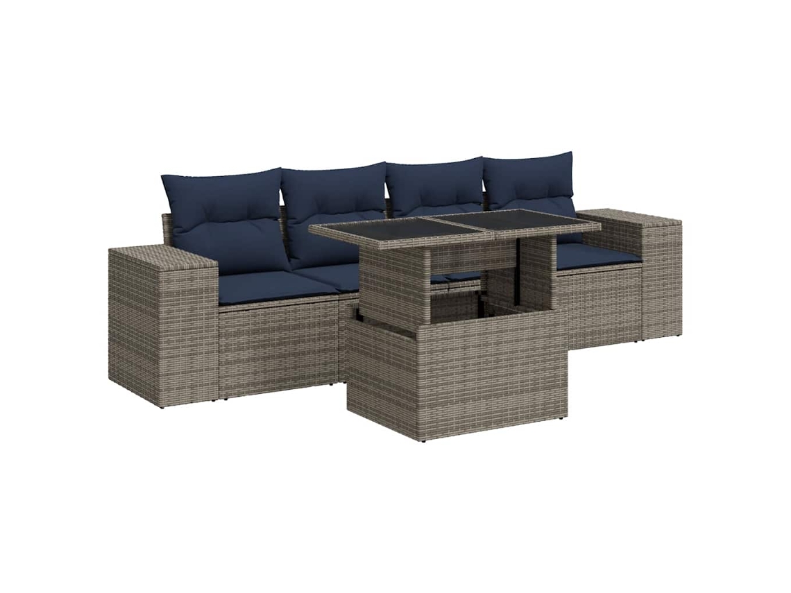 Conjunto de sofá de jardim 5 peças com almofadas de acácia e vime MAISON EXCLUSIVE (5 peças)