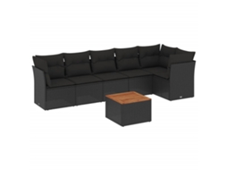 Conjunto de 7 Sofás para Jardim com Almofadões Vime Pe Preto MAISON EXCLUSIVE (N/A)