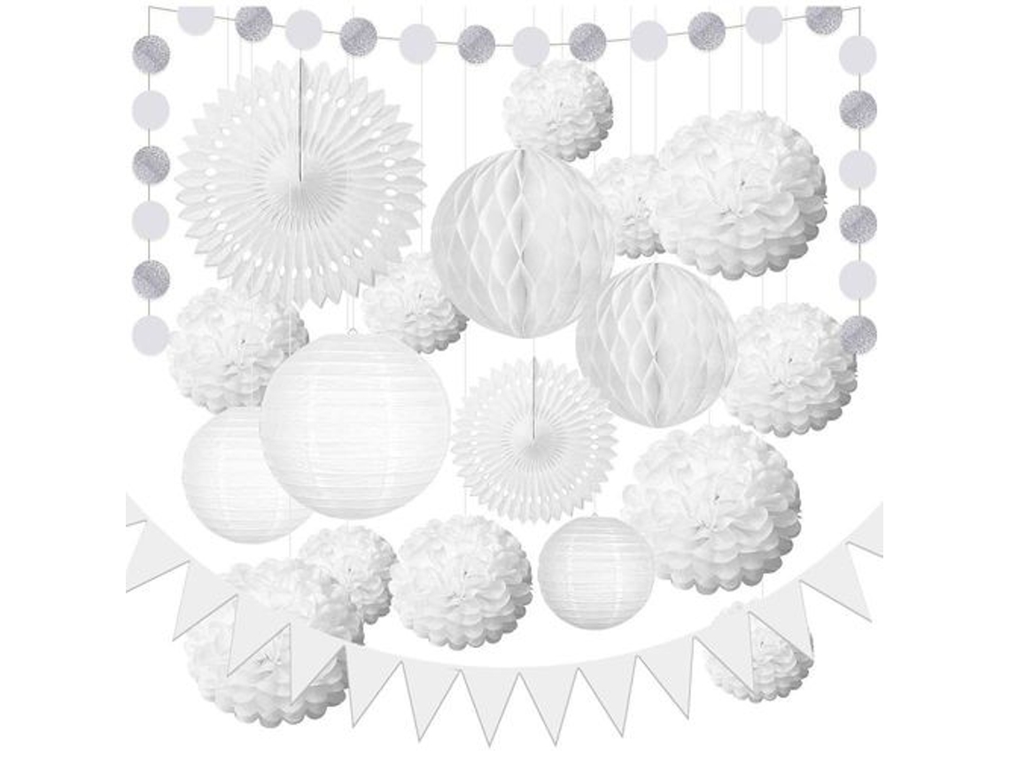 Decoração de casamento com 20 pompons brancos BRILVIBERA