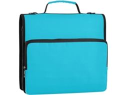 Organizador de Mesa Azul 3,8 Cm com 3 Argolas, Alça Ombro Vários Bolsos, Ideal para a Escola. Bolsa Zíper. 34,