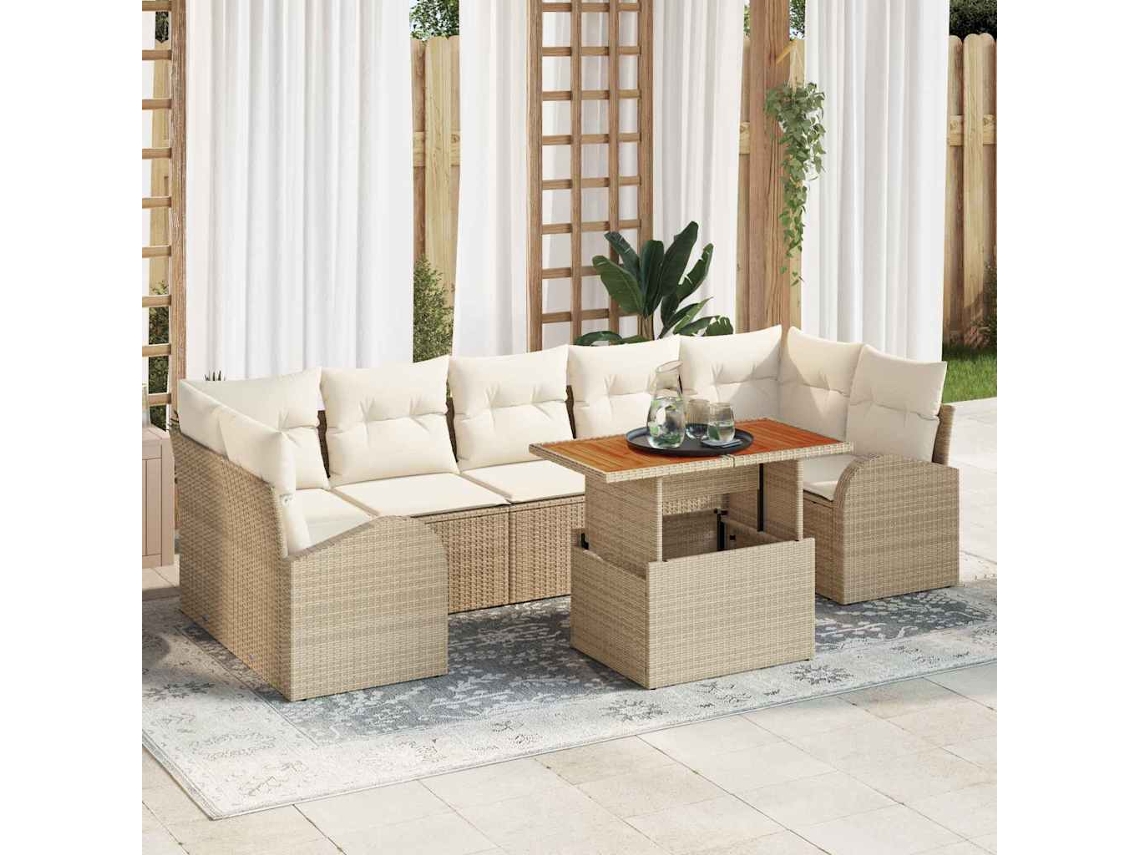 Vidaxl Conjunto De Sofá De Jardim 8 Unid. Bege Rattan Sintético