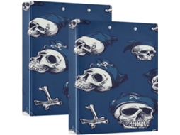 Pasta Escolar De 3-argolas Com Estampa Caveiras Piratas Em Vermelho E Azul Marinho, 1 2-polegadas, Com Prancheta, Pacote