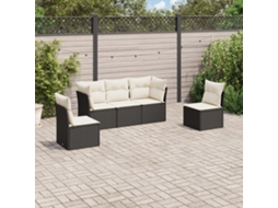 5 Pcs Conjunto Sofás De Jardim Com Almofadões Vime Pe Preto Dkd Home Decor
