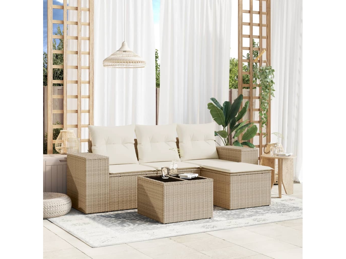 Conjunto de Sofás de Jardim HARLANV1 com Almofadões Vime Pe Bege