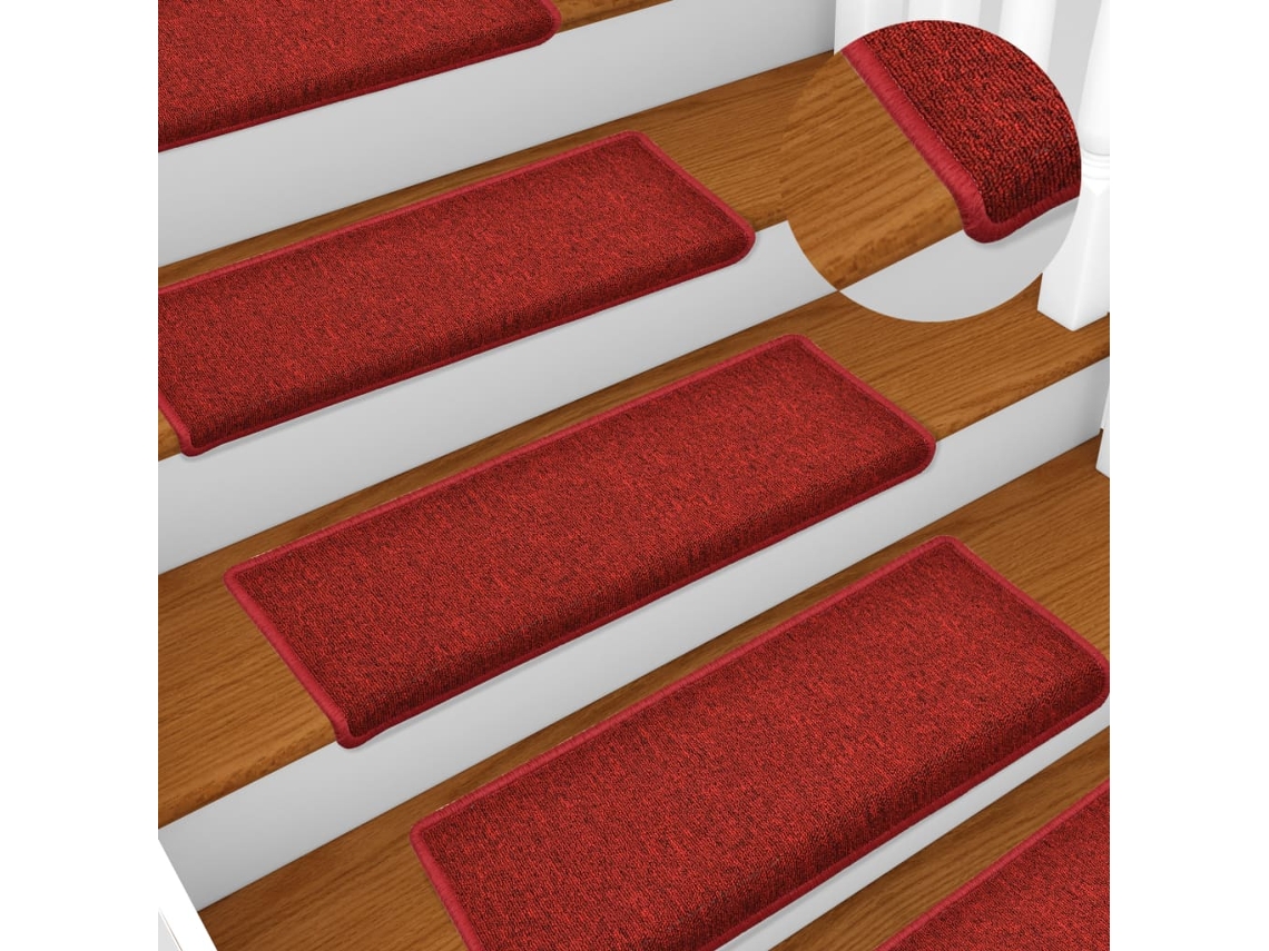 Vidaxl Tapetes De Escada 15 Peças 65x21x4 Cm Vermelhos Com Borda Retangular