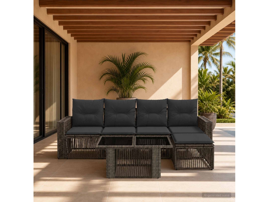 Vidaxl Conjunto De Sofá De Jardim 6 Unid. Cinza E Cinza Escuro Vime Pe
