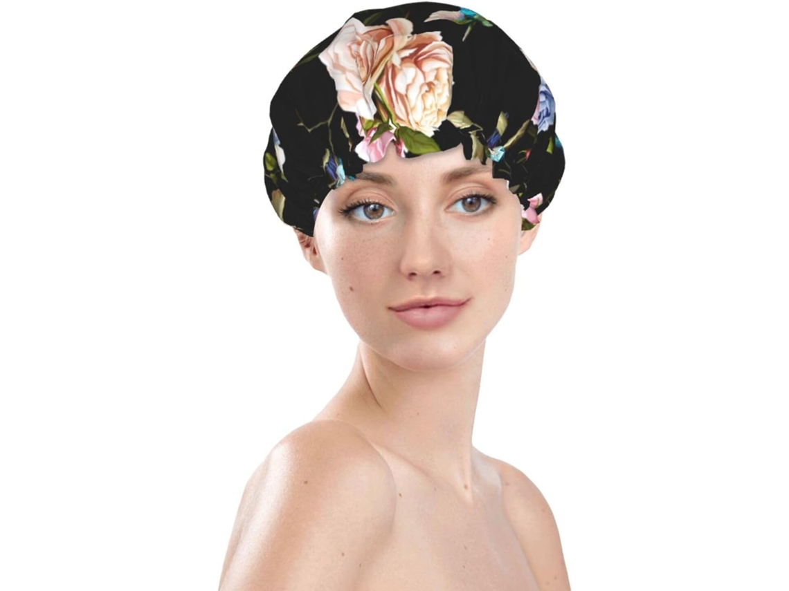 Touca De Banho Feminina, Reutilizável, Impermeável, Dupla Camada, Com Elástico, Ideal Para Cabelos Longos, Com Estampa