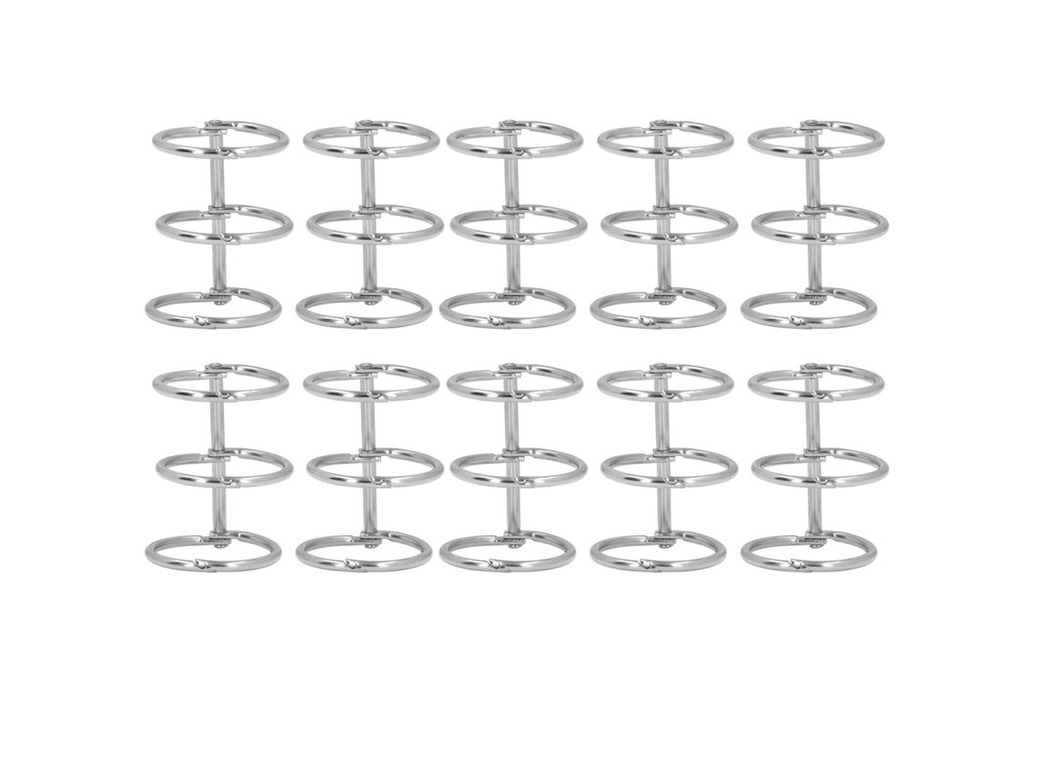 10 Argolas de Metal com 3 Anéis para Cadernos Folheto Aço Inoxidável 25mm Capacidade 200 Folhas A4 | S/MARCA
